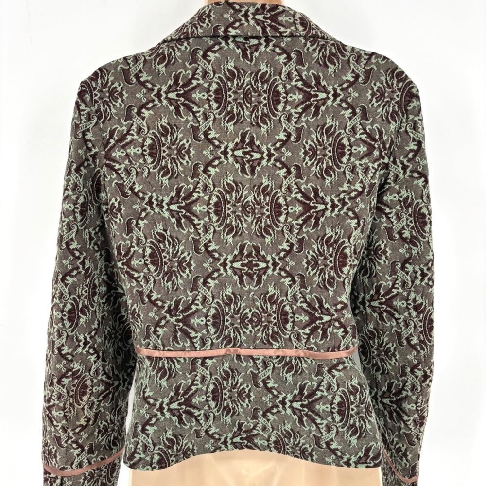 Anthropologie Young Essence Jacquard Embroidered 2-Button Blazer Green Sz M - Picture 6 of 8